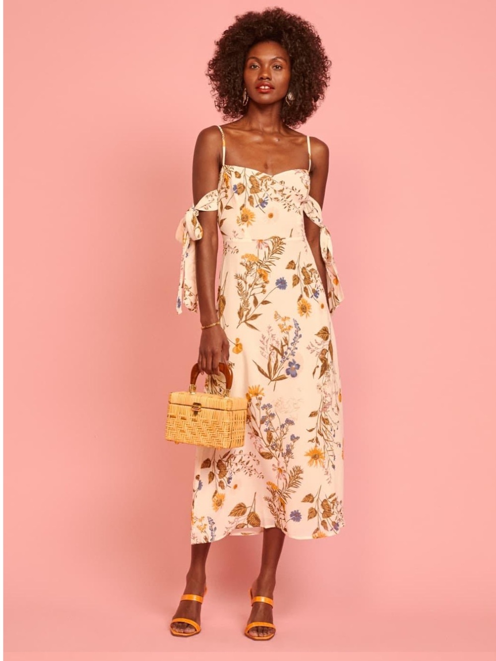 Reformation Mimosa Dress in Frolic Print 🌻 Size 6 Viscose Fabric